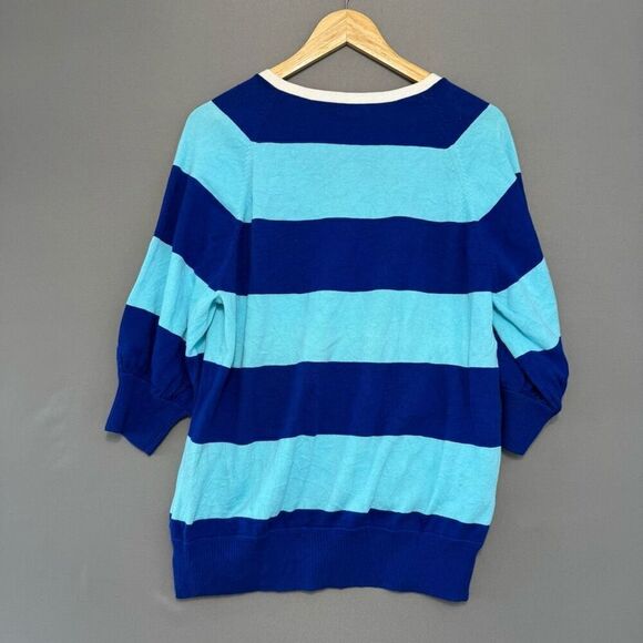 Lacoste Women’s Blue Striped Sweater Size 44 XL 1/4 Button Up - Picture 8 of 13